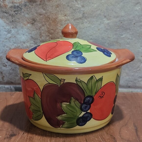 Serving Bowl With Lid Handles Fruit Design Soup Tureen Casserole Dish - Picture 1 of 11